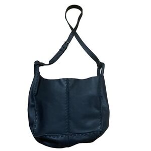 The Sak Black Leather Hobo Shoulder‎ Bag Whipstitch Accent Boho Adjustable Strap